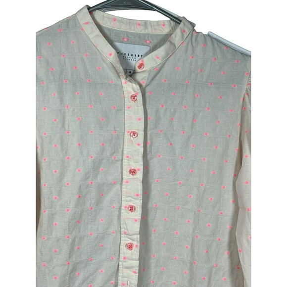 The Shirt Rochelle Behrens Blouse Pink Polka Dot Button Down Medium Preppy - Picture 2 of 12